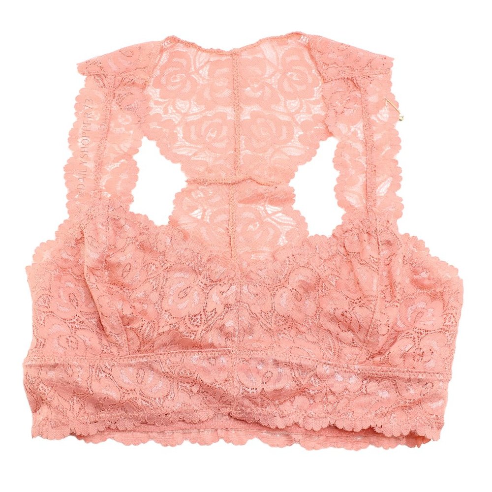 NWOT Anemone Women's Sheer Lace Racerback Bralette - Peachy Coral